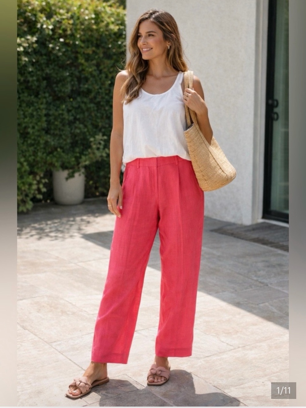 J. Crew Coral-Pink Wide-Leg Linen-Blend Pants